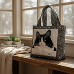 Borsa Tote Tuxedo Mood — Usa a imagem de referência da mala como base principal. Mantém a mala igual ao original: mesmo formato, cores, padrão, alças, costuras, textura e proporções.

Cria uma fotogra