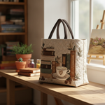 Borsa Tote Artisan Coffee Chapter — Usa a imagem de referência da mala como base principal. Mantém a mala igual ao original: mesmo formato, cores, padrão, alças, costuras, textura e proporções.

Cria 