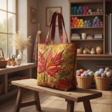 Borsa Tote in Acero al Tramonto Artigianale — Usa a imagem de referência da mala como base principal. Mantém a mala igual ao original: mesmo formato, cores, padrão, alças, costuras, textura e proporçõ