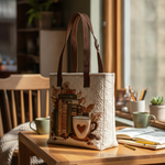 Borsa Tote Angolo Lettura — Usa a imagem de referência da mala como base principal. Mantém a mala igual ao original: mesmo formato, cores, padrão, alças, costuras, textura e proporções.

Cria uma foto