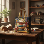 Borsa Tote con Stampa Floreale Artigianale — Usa a imagem de referência da mala como base principal. Mantém a mala igual ao original: mesmo formato, cores, padrão, alças, costuras, textura e proporçõe