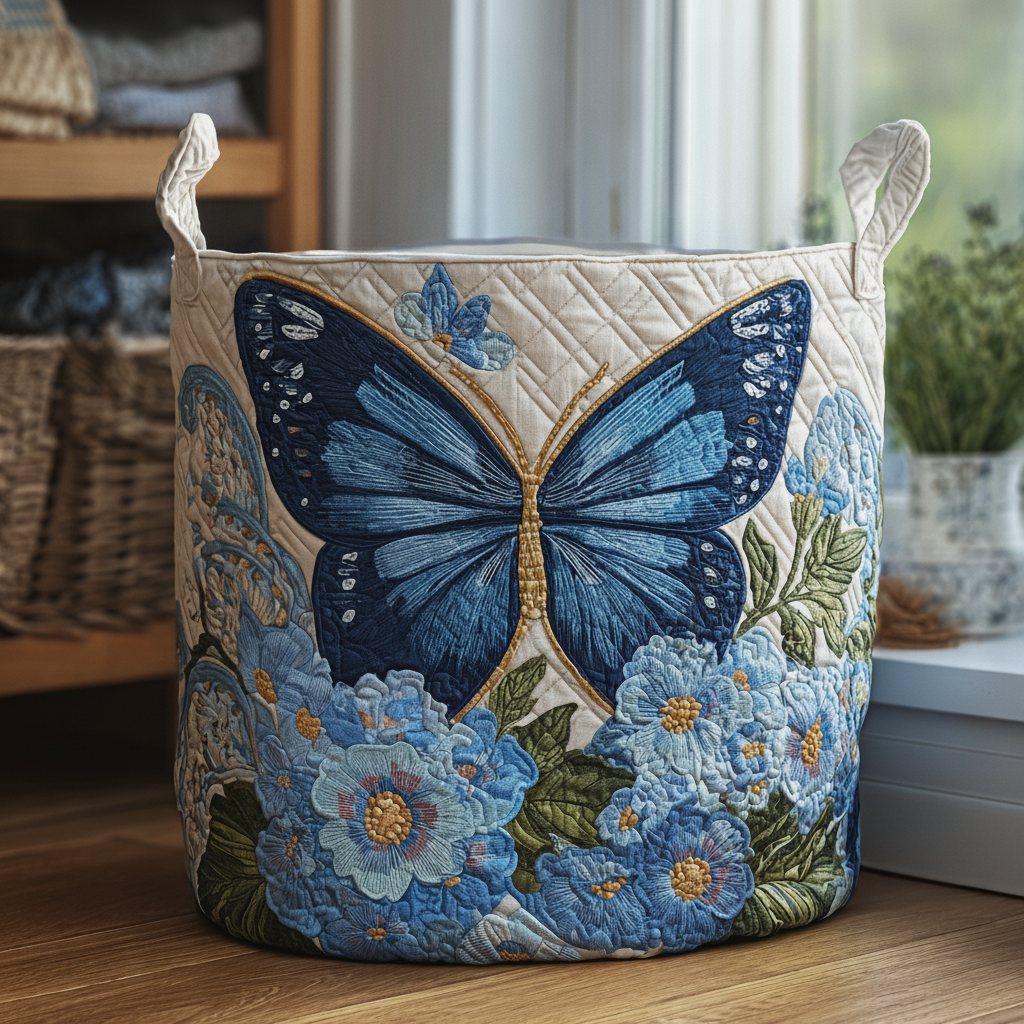 Cesto per la Biancheria Serene Flutter — Usa a imagem de referência do cesto como base principal. Mantém o cesto igual ao original: mesmo formato, cores, padrão, pegas, textura e proporções.

Cria uma