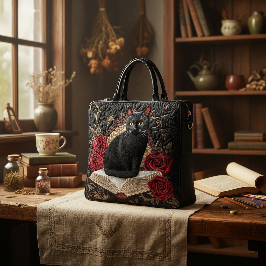 Borsa Tote Trapuntata con Design Paws Scure — Usa a imagem de referência da mala como base principal. Mantém a mala igual ao original: mesmo formato, cores, padrão, alças, costuras, textura e proporçõ