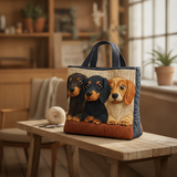 Borsa a Spalla Piccoli Bassotti Attenti — Usa a imagem de referência da mala como base principal. Mantém a mala igual ao original: mesmo formato, cores, padrão, alças, costuras, textura e proporções.
