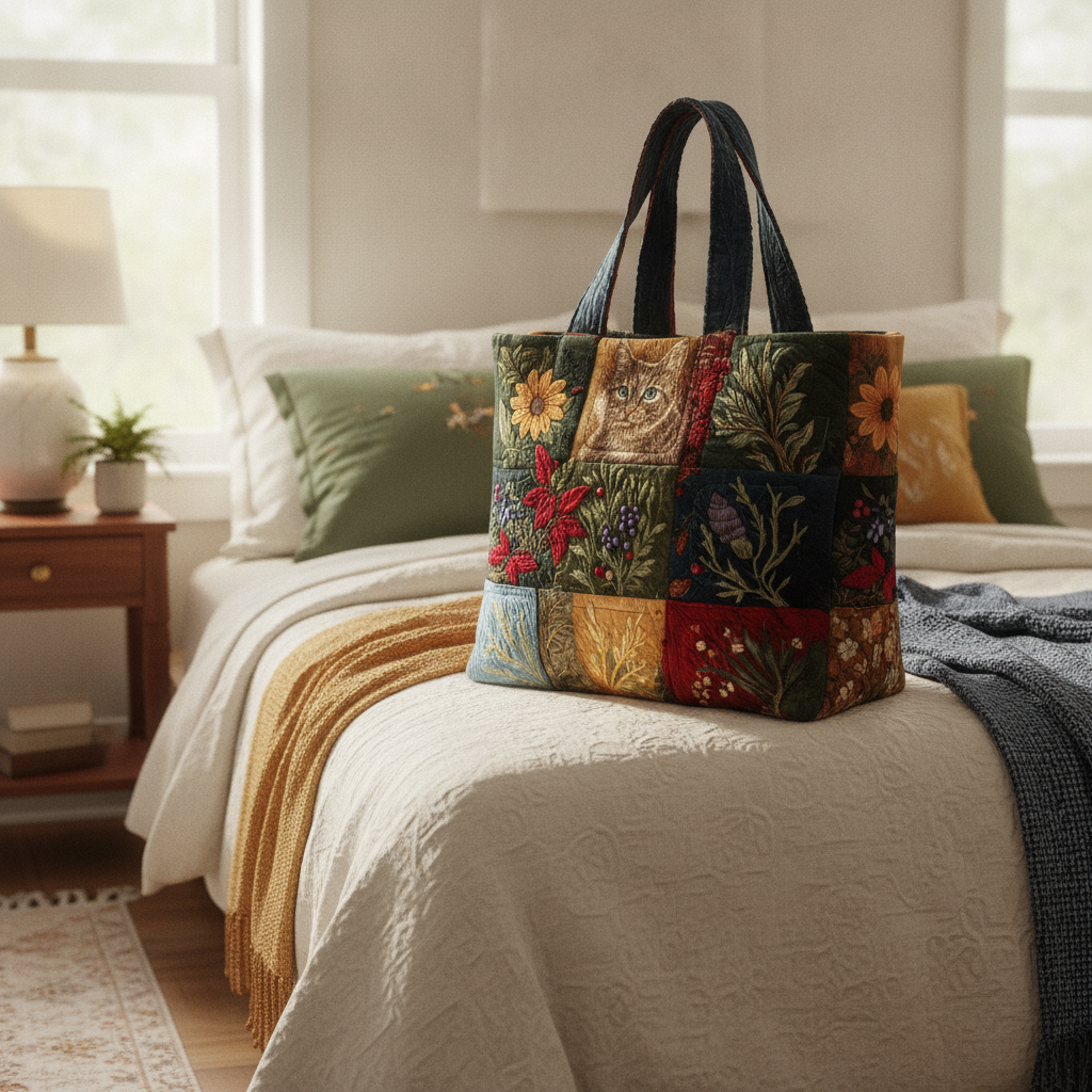 Borsa a Spalla Botanica Whisker Muse — Usa a imagem de referência da mala como base principal. Mantém a mala igual ao original: mesmo formato, cores, padrão, alças, costuras, textura e proporções.

Cr