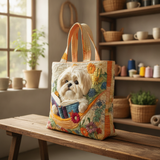 Borsa Tote Shih Tzu — Usa a imagem de referência da mala como base principal. Mantém a mala igual ao original: mesmo formato, cores, padrão, alças, costuras, textura e proporções.

Cria uma fotografia