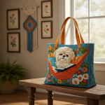 Borsa Tote per Amanti della Lettura Tzu — Usa a imagem de referência da mala como base principal. Mantém a mala igual ao original: mesmo formato, cores, padrão, alças, costuras, textura e proporções.
