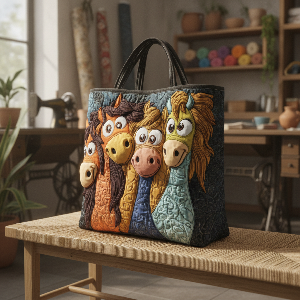 Borsa a Spalla Artigianale con Pony Fantasioso — Usa a imagem de referência da mala como base principal. Mantém a mala igual ao original: mesmo formato, cores, padrão, alças, costuras, textura e propo