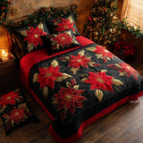 Set di Biancheria da Letto Poinsettia di Mezzanotte in 3 Pezzi