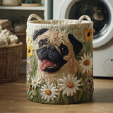 Cesto per la Lavanderia con Pug nei Margherite