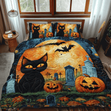 Set di Biancheria da Letto a Tema Halloween con Gatto Spaventoso in 3 Pezzi