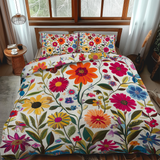 Set di Biancheria da Letto 3 Pezzi con Fiori Vivaci