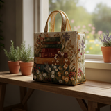 Borsa a Spalla Trapuntata con Motivo Floreale - Design Artistico — Usa a imagem de referência da mala como base principal. Mantém a mala igual ao original: mesmo formato, cores, padrão, alças, costura