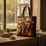 Borsa Tote Albero delle Storie — Usa a imagem de referência da mala como base principal. Mantém a mala igual ao original: mesmo formato, cores, padrão, alças, costuras, textura e proporções.

Cria uma