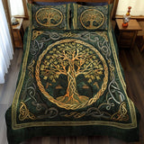 Set di Biancheria da Letto in 3 Pezzi Albero della Vita Celtico Dorato