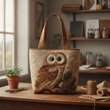 Borsa Tote Gufo Sacro — Usa a imagem de referência da mala como base principal. Mantém a mala igual ao original: mesmo formato, cores, padrão, alças, costuras, textura e proporções.

Cria uma fotograf