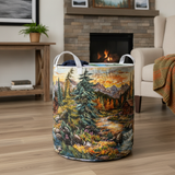 Cesto per la Lavanderia Forest Escape — Usa a imagem de referência do cesto como base principal. Mantém o cesto igual ao original: mesmo formato, cores, padrão, pegas, textura e proporções.

Cria uma 
