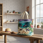 Borsa Tote Artigianale: Essenza della Laguna — Usa a imagem de referência da mala como base principal. Mantém a mala igual ao original: mesmo formato, cores, padrão, alças, costuras, textura e proporç