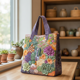 Borsa Tote Artigianale per Piante Grasse — Usa a imagem de referência da mala como base principal. Mantém a mala igual ao original: mesmo formato, cores, padrão, alças, costuras, textura e proporções.