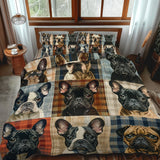 Set di Biancheria da Letto a 3 Pezzi con Bulldog Francese a Quadri