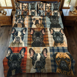 Set di Biancheria da Letto a 3 Pezzi con Bulldog Francese a Quadri
