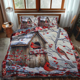 Set di Biancheria da Letto in 3 Pezzi Ispirato alla Natura con Cardinali